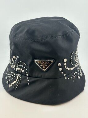 BRAND NEW PRADA RE-NYLON CRYSTAL EMBELLISHED HAT SIZE M